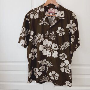 RJC Men's Olive Green Hibiscus Hawaiian Shirt Size L